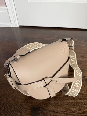 Loewe Taupe Gate Small Leather Crossbody Bag with Logo Strap